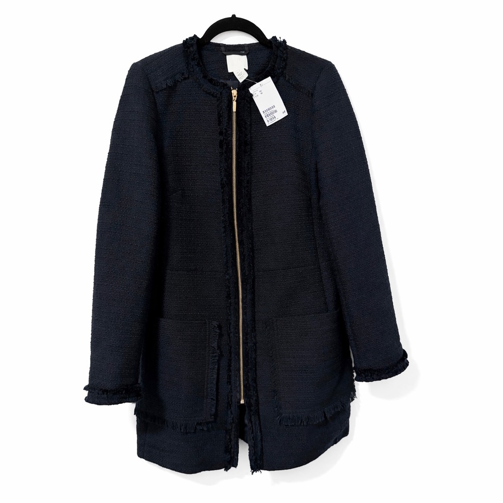 H&M Navy Textured Tweed Zip Coat – XS – NWT